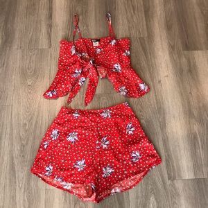 Beach Riot Red & Blue Floral Top & Short Set